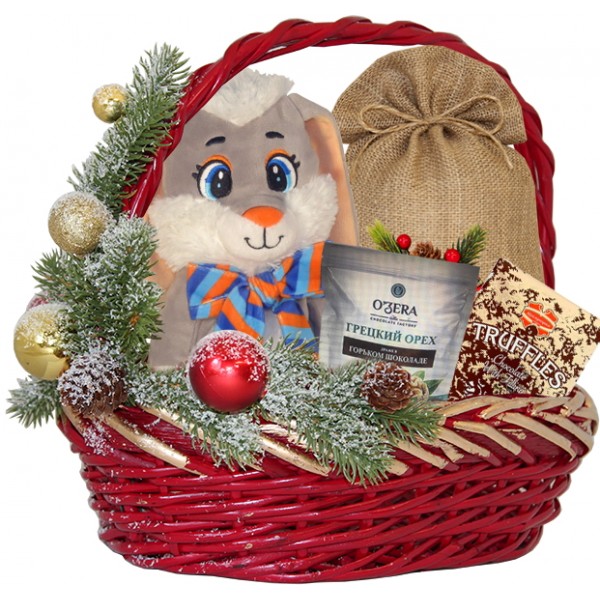 Корзина+интерактивная мягкая игрушка + сувенир + чай Корзина+интерактивная мягкая игрушка + сувенир + чай